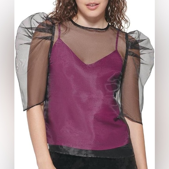 DKNY Puff Sleeve Camisole T-Shirt Black - Picture 1 of 4